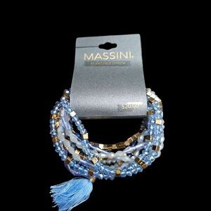 Blue Multi-Strand Beaded Bracelet with Tassel